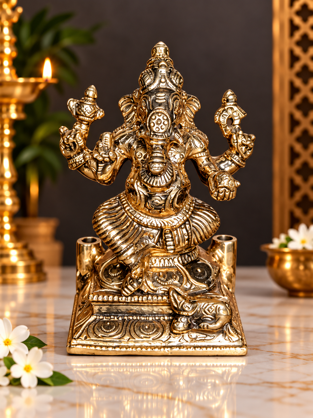 Antique Gold Finish Lord Ganesha Decorative Idol