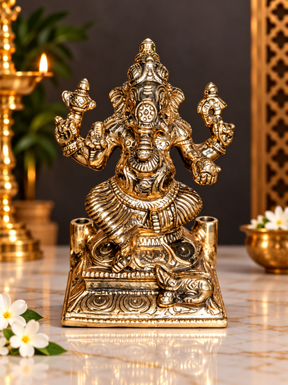 Antique Gold Finish Lord Ganesha Decorative Idol