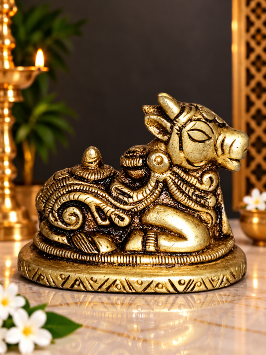 Antique Gold Finish Nandi Bull Decorative Idol