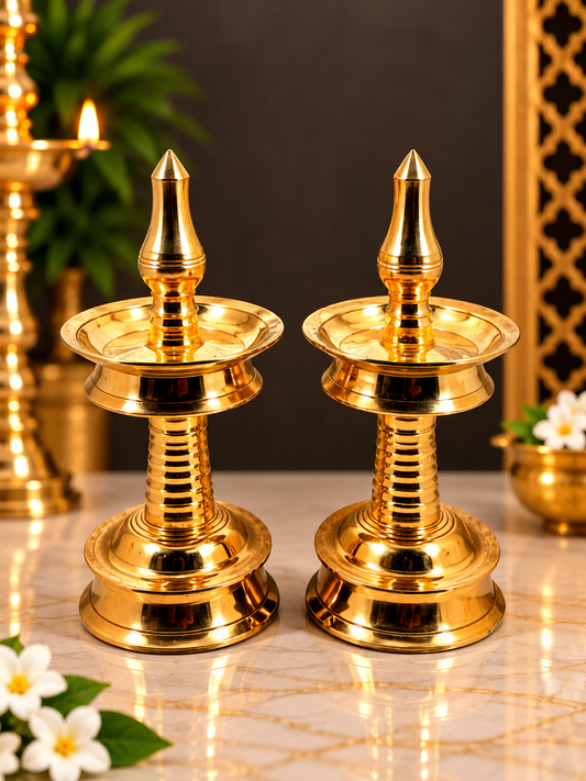 Golden Finish Traditional Brass Diya Set – Set of 2
