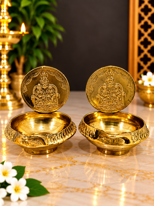 Antique Gold Finish Decorative Diya Bowl Set – Set of 2