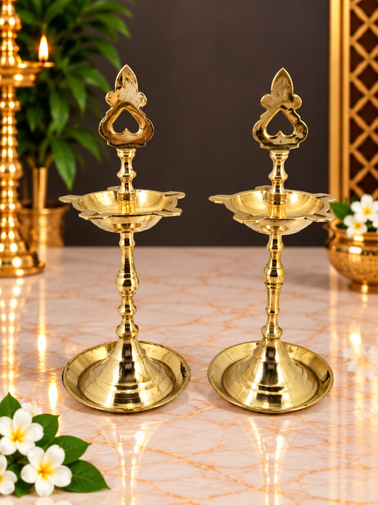 Antique Gold Finish Traditional Brass Deepam Stand Set – Set of 2